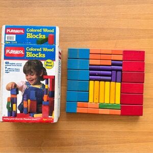 Vintage 1986 PLAYSKOOL Hasbro Colored Wood Blocks in Original Box